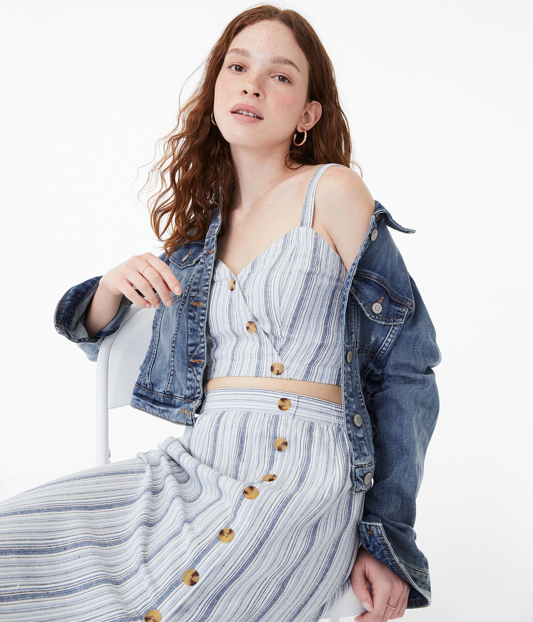 Striped Button-Front Cropped Tank