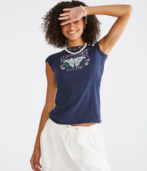 Aeropostale Butterfly Roses Graphic Tee Aeropostale Butterfly Roses Graphic Tee