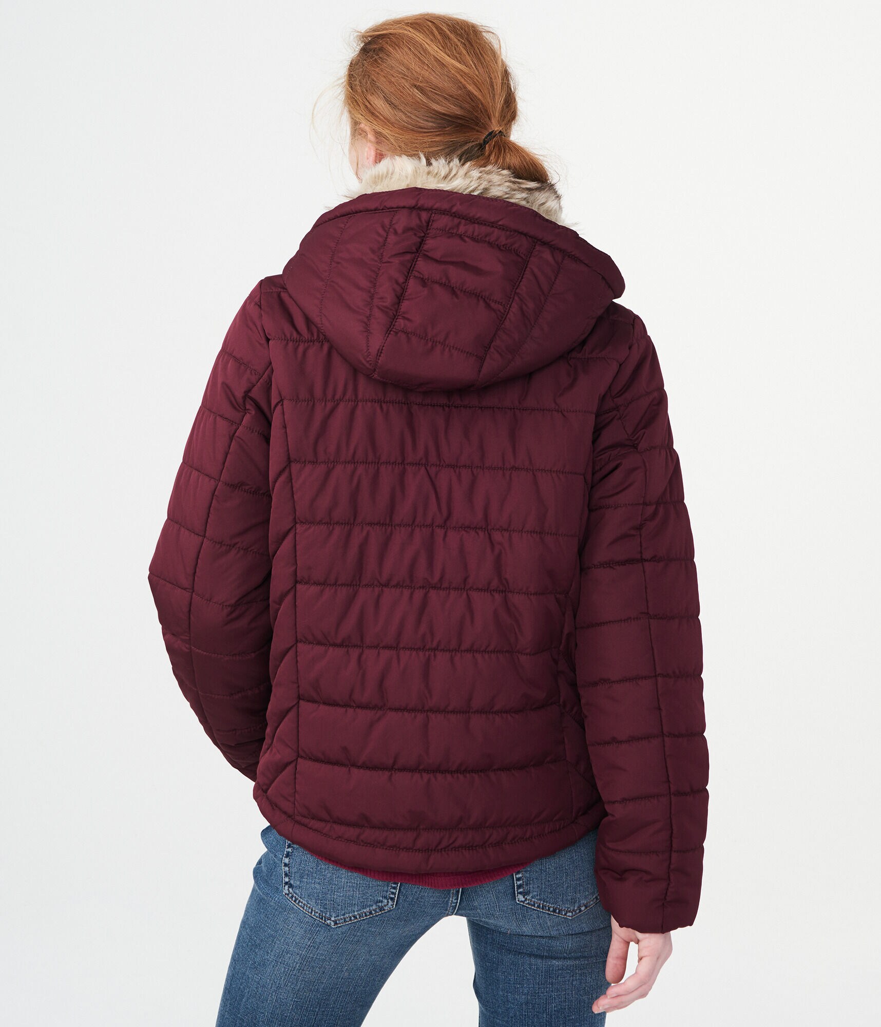 Solid Faux Fur-Trim Puffer Jacket