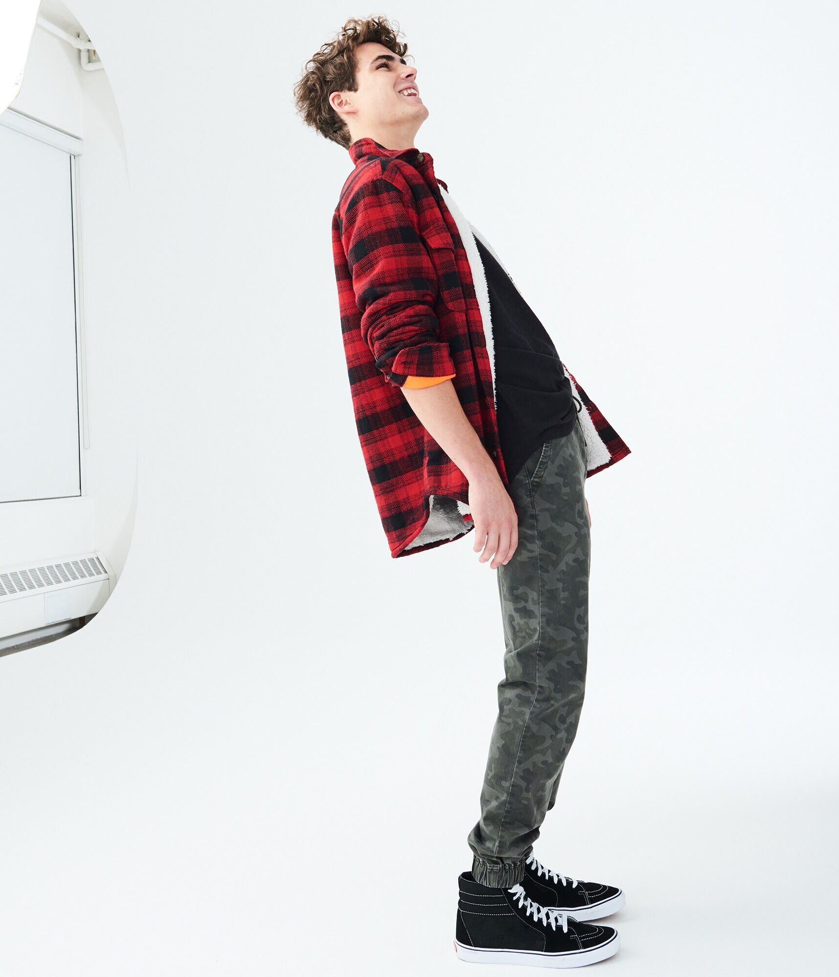 Plaid Sherpa-Lined Coat