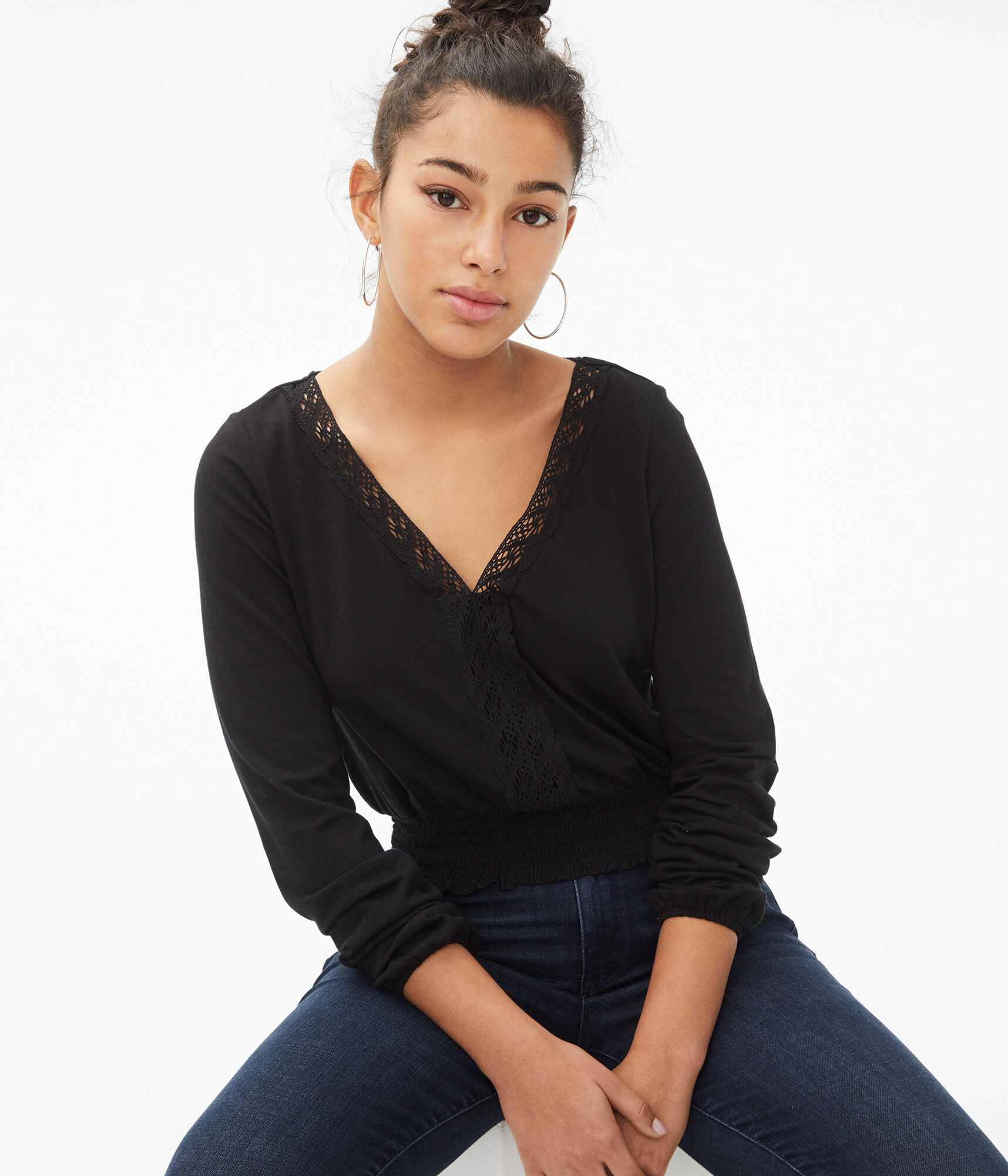 Long Sleeve Seriously Soft Lace V-Neck Peasant Top