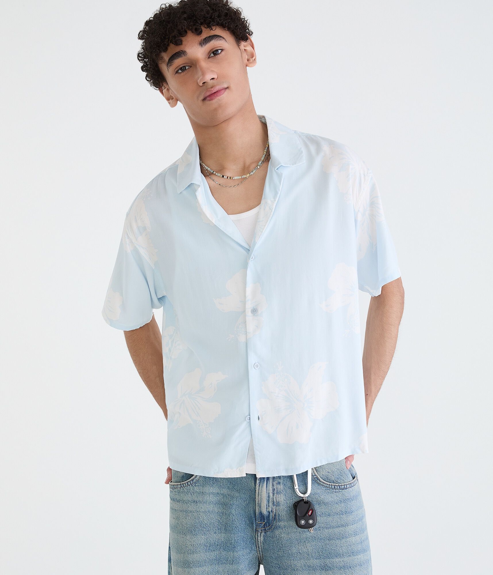 Hibiscus Print Boxy Camp Shirt