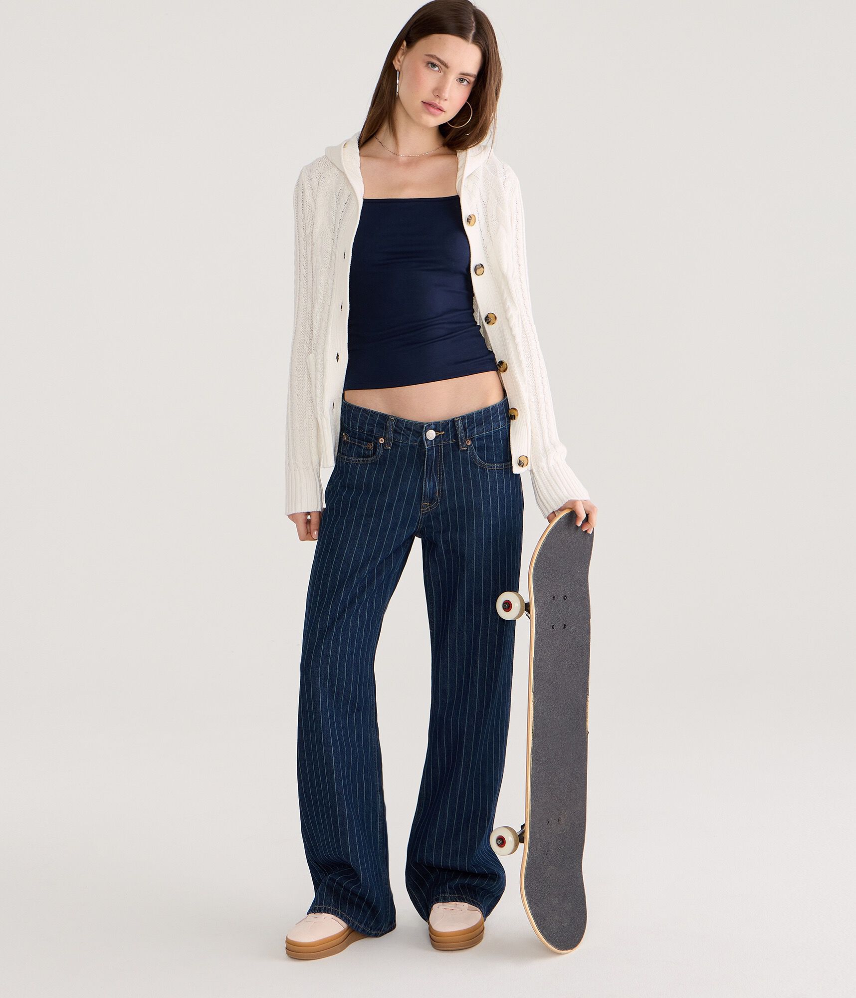Hooded Button-Front Cable Cardigan