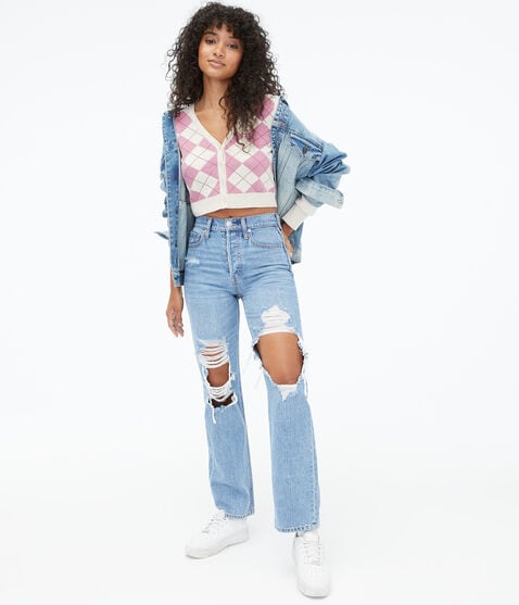 Argyle Cropped V-Neck Sweater Argyle Cropped V-Neck Sweater