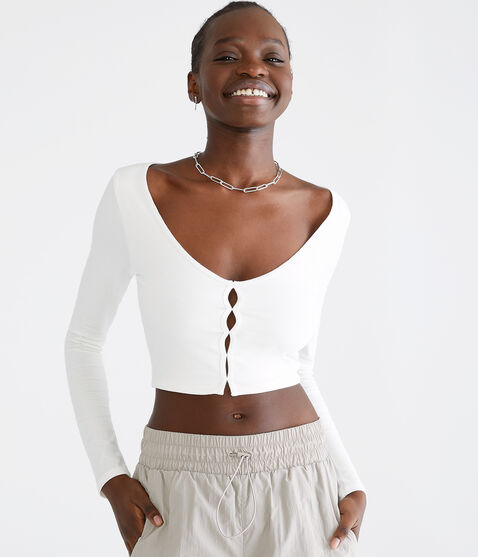 Long Sleeve Peekaboo Cutout Cropped Top