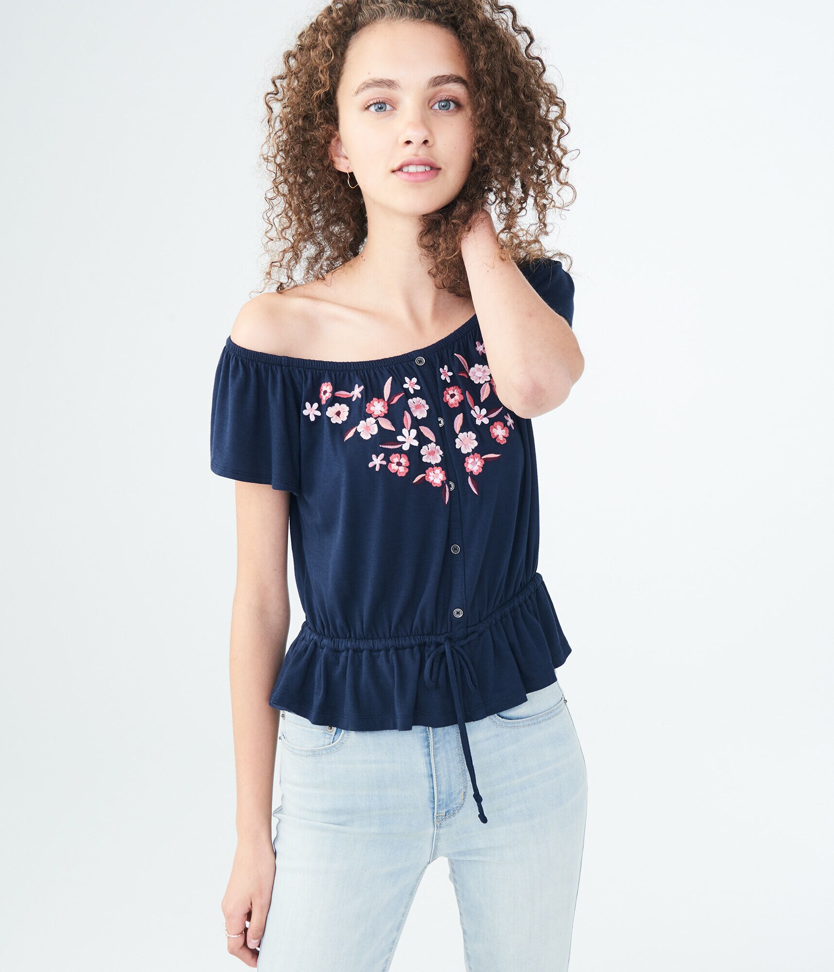 Embroidered Off-The-Shoulder Peasant Top