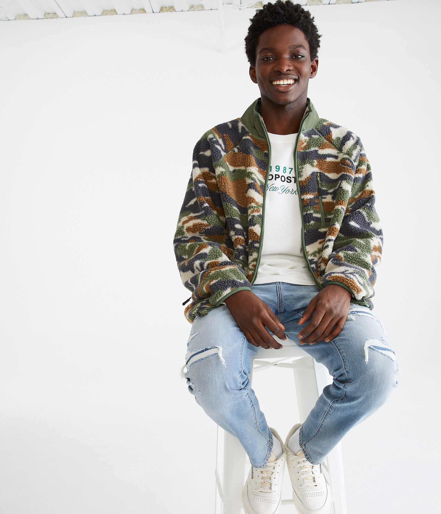 Camo Sherpa Fleece Full-Zip Jacket