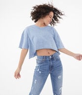 Denim Wash Sharkbite Cropped Crew Tee