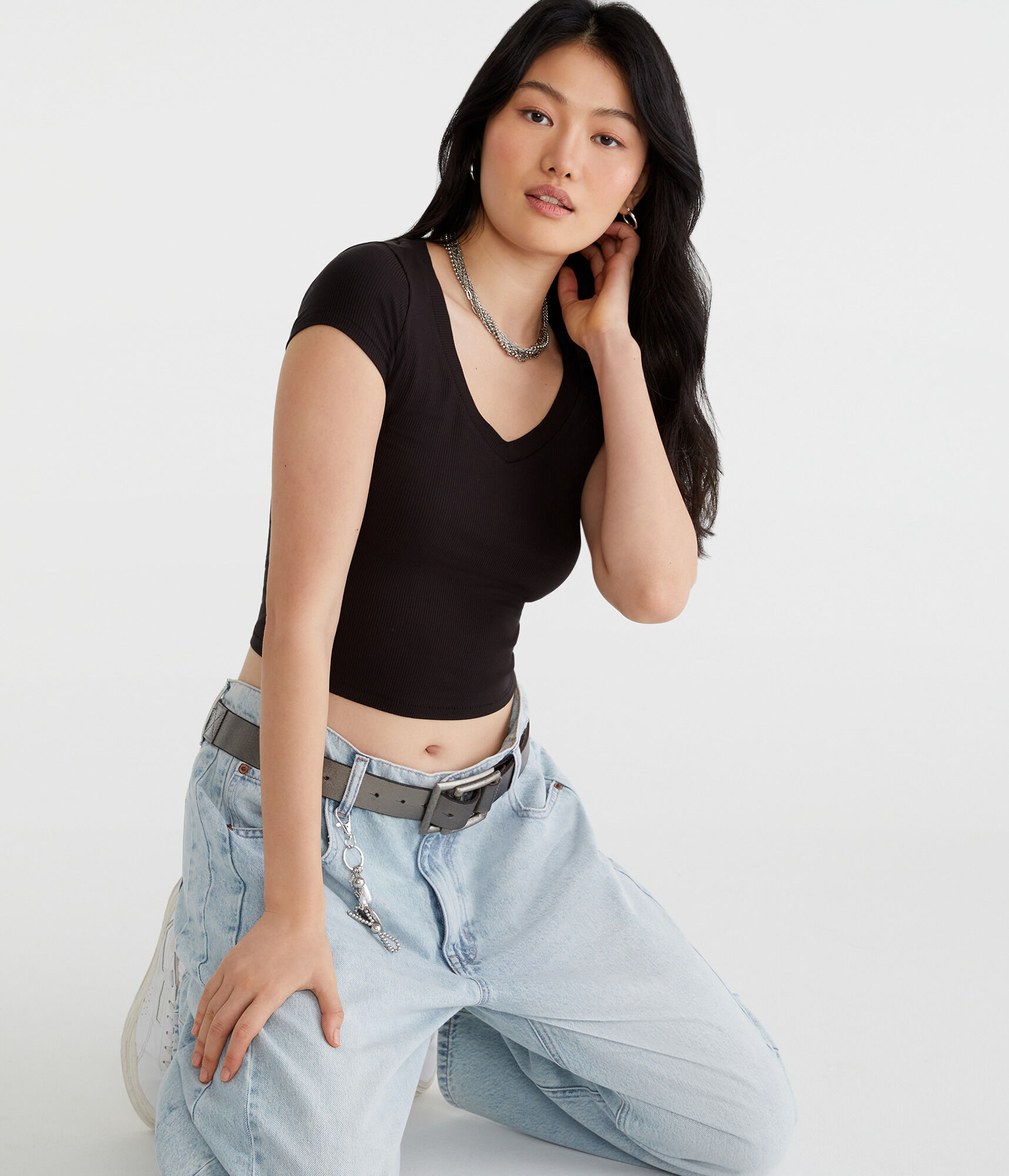 Seriously Soft Ribbed V-Neck Baby Tee