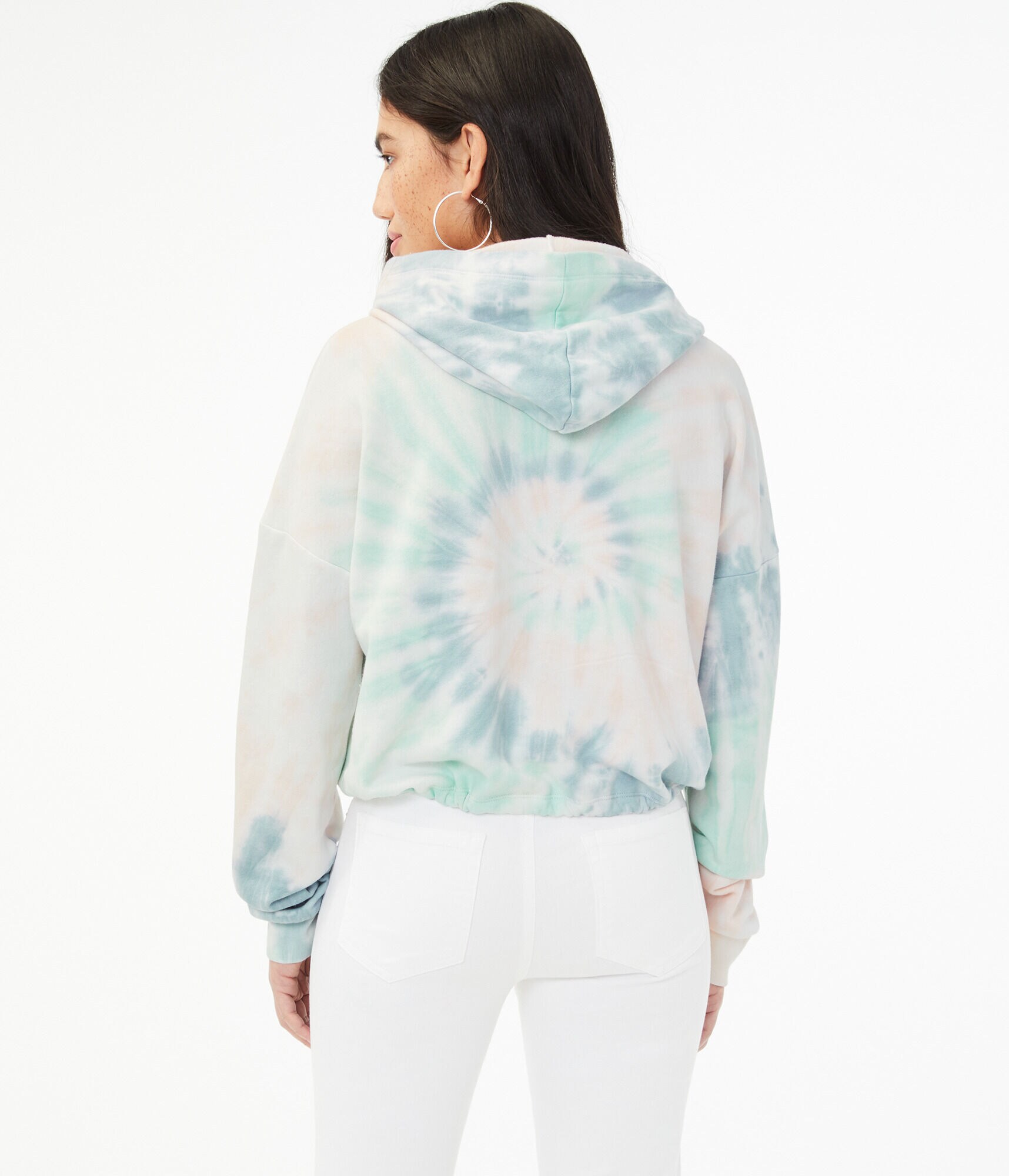 Tie-Dye Cinched Cropped Pullover Hoodie