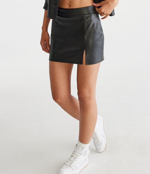 Faux Leather Notched Mini Skirt Faux Leather Notched Mini Skirt