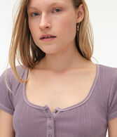 Washed Cropped Snap Henley Tee