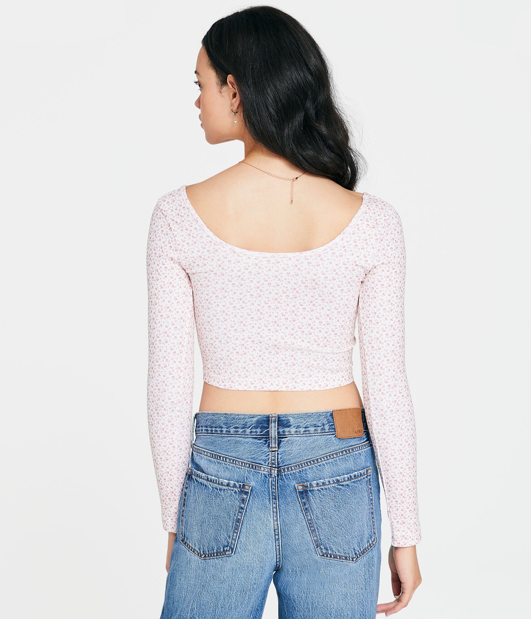 Long Sleeve Floral Seamless Wear 2 Ways Crop Top