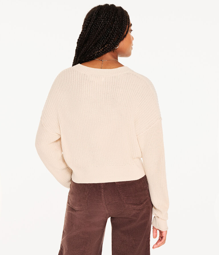 Sweater Ribbed Bottom Ribbed V-Neck Sweater