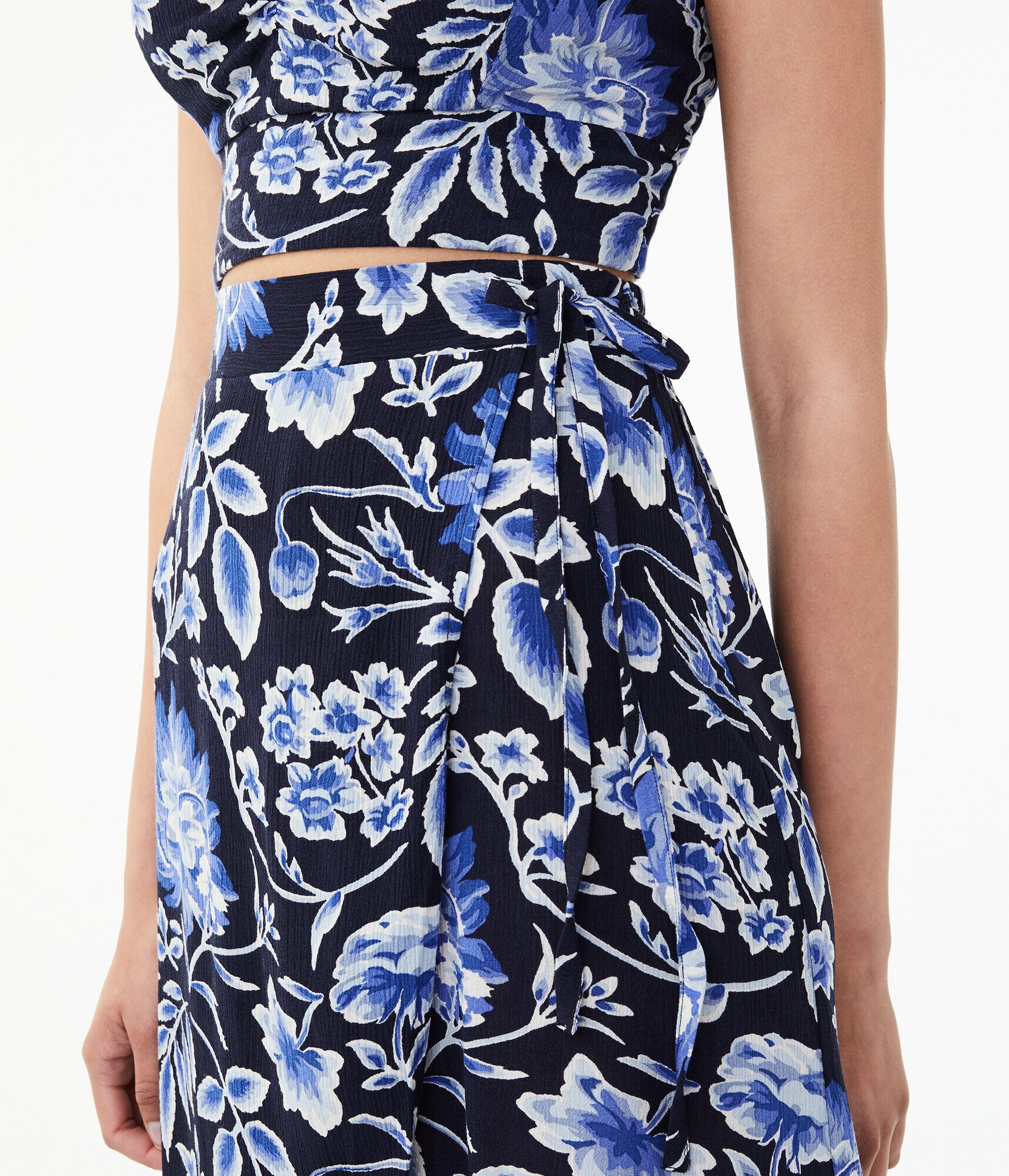 Tonal Floral Midi Wrap Skirt