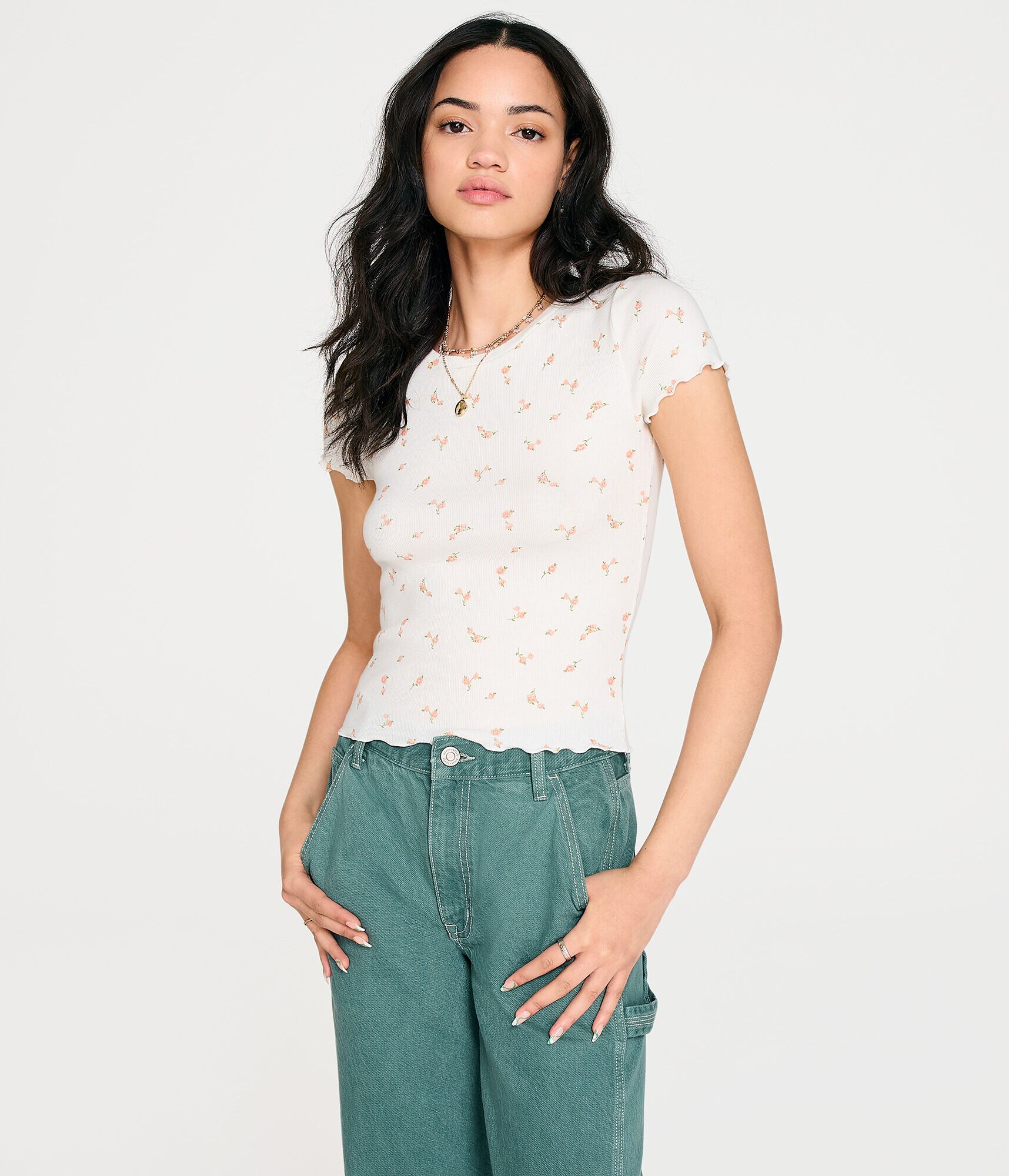 Floral Ribbed Shrunken Tee