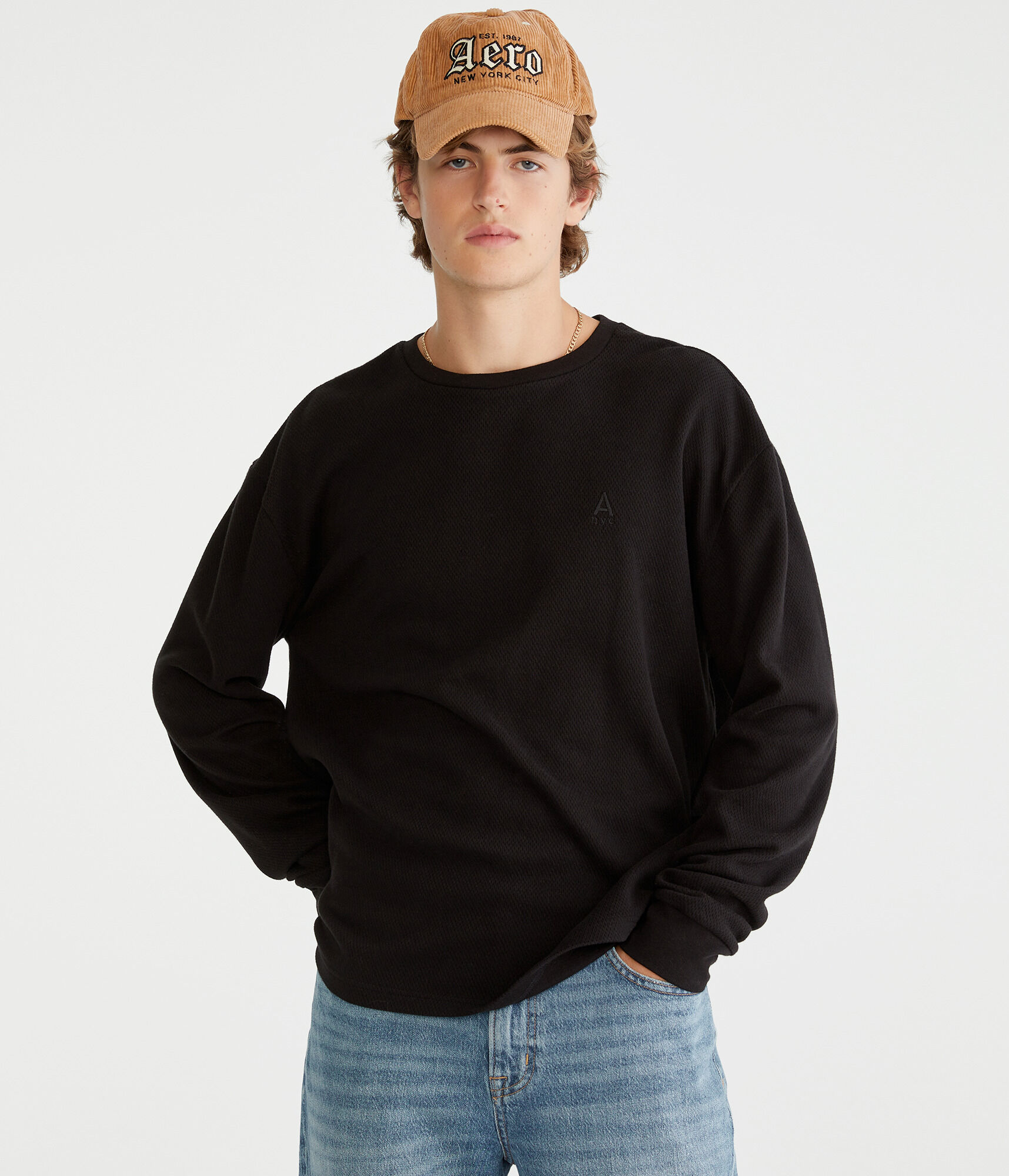 Long Sleeve Tonal Logo Thermal Crew Tee