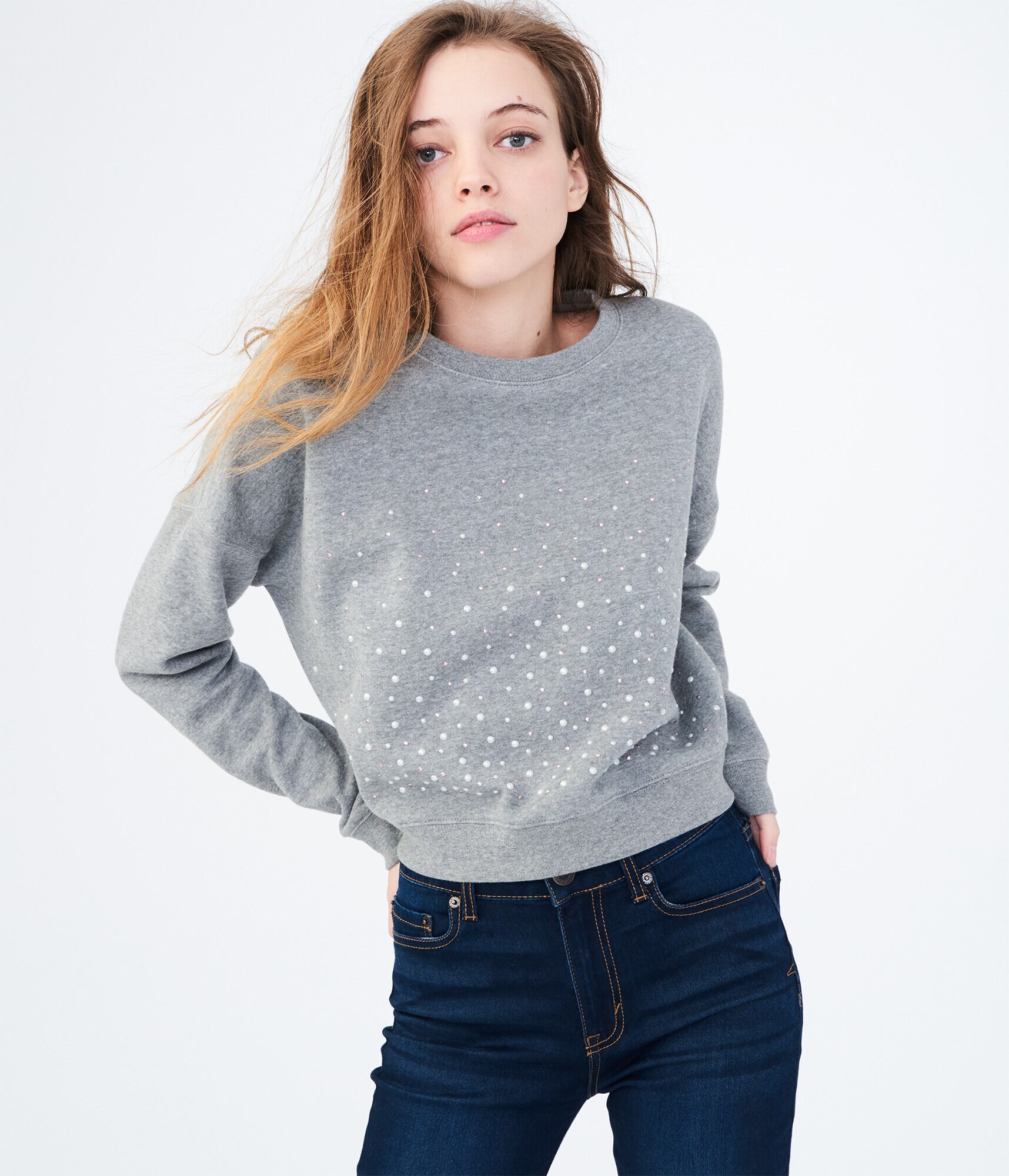 Pearly Embellished Crew Sweatshirt