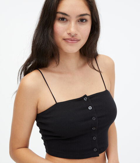Seriously Soft Ribbed Button-Front Cropped Bungee Tank