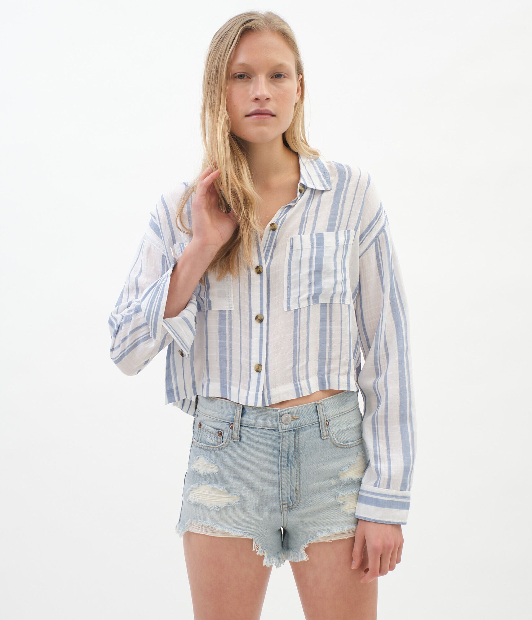 Long Sleeve Striped Button-Down Top