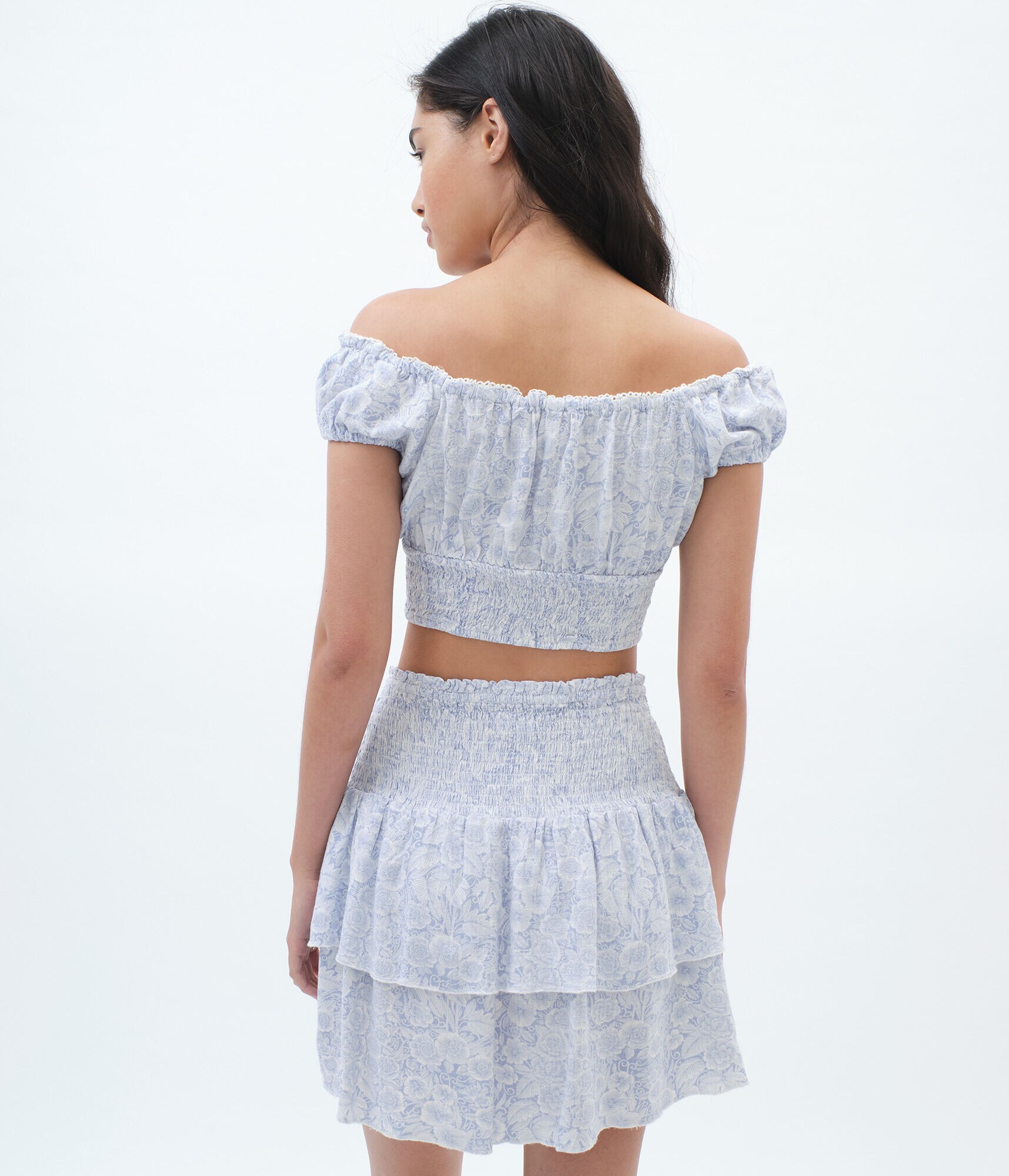 Floral Garden Lace-Up Off-The-Shoulder Crop Top