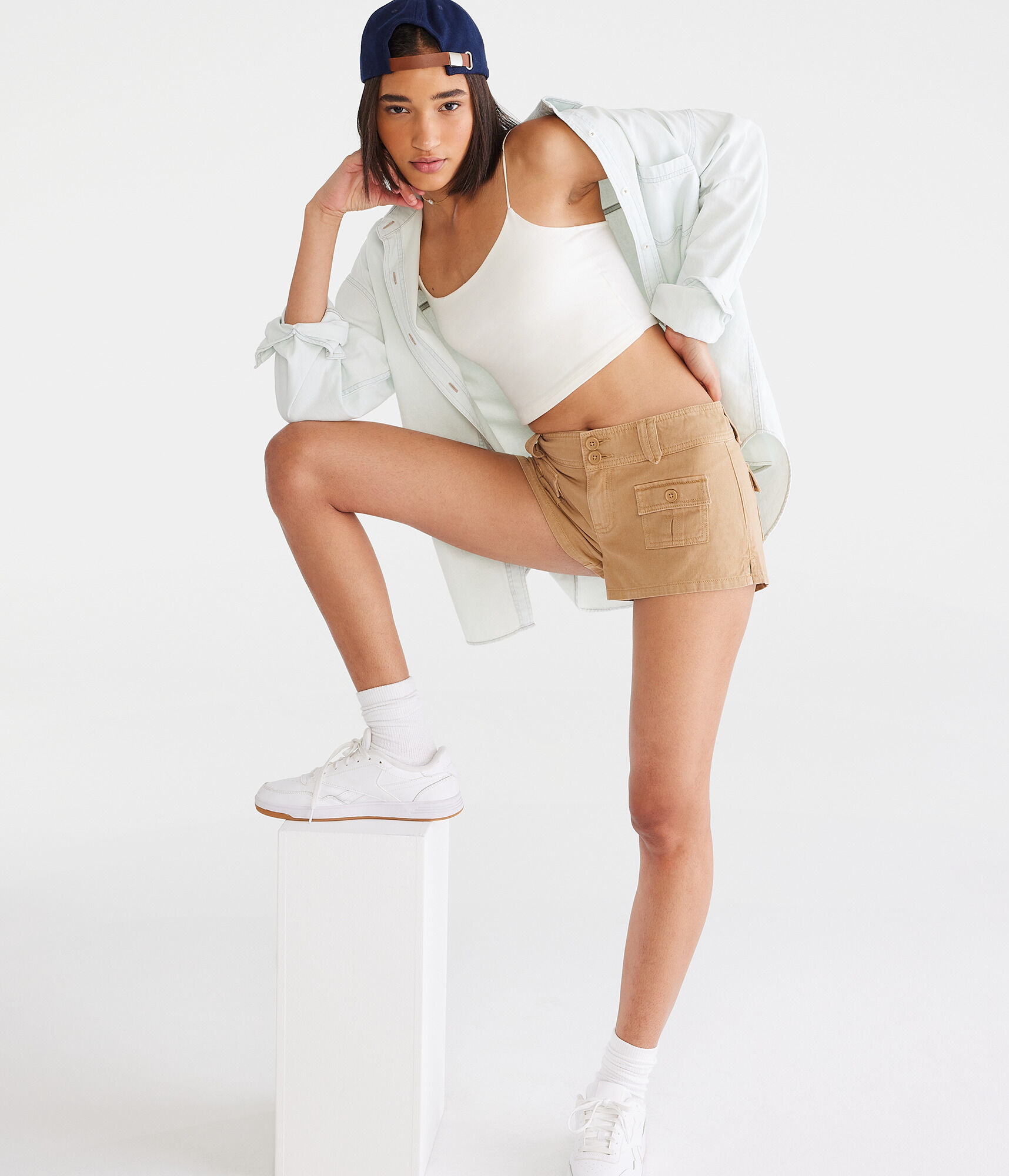 Cargo Low-Rise Twill Shorty Shorts