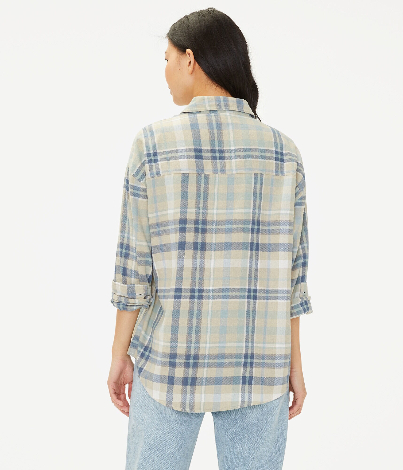 Long Sleeve Plaid Flannel Oversized Button-Down Shirt