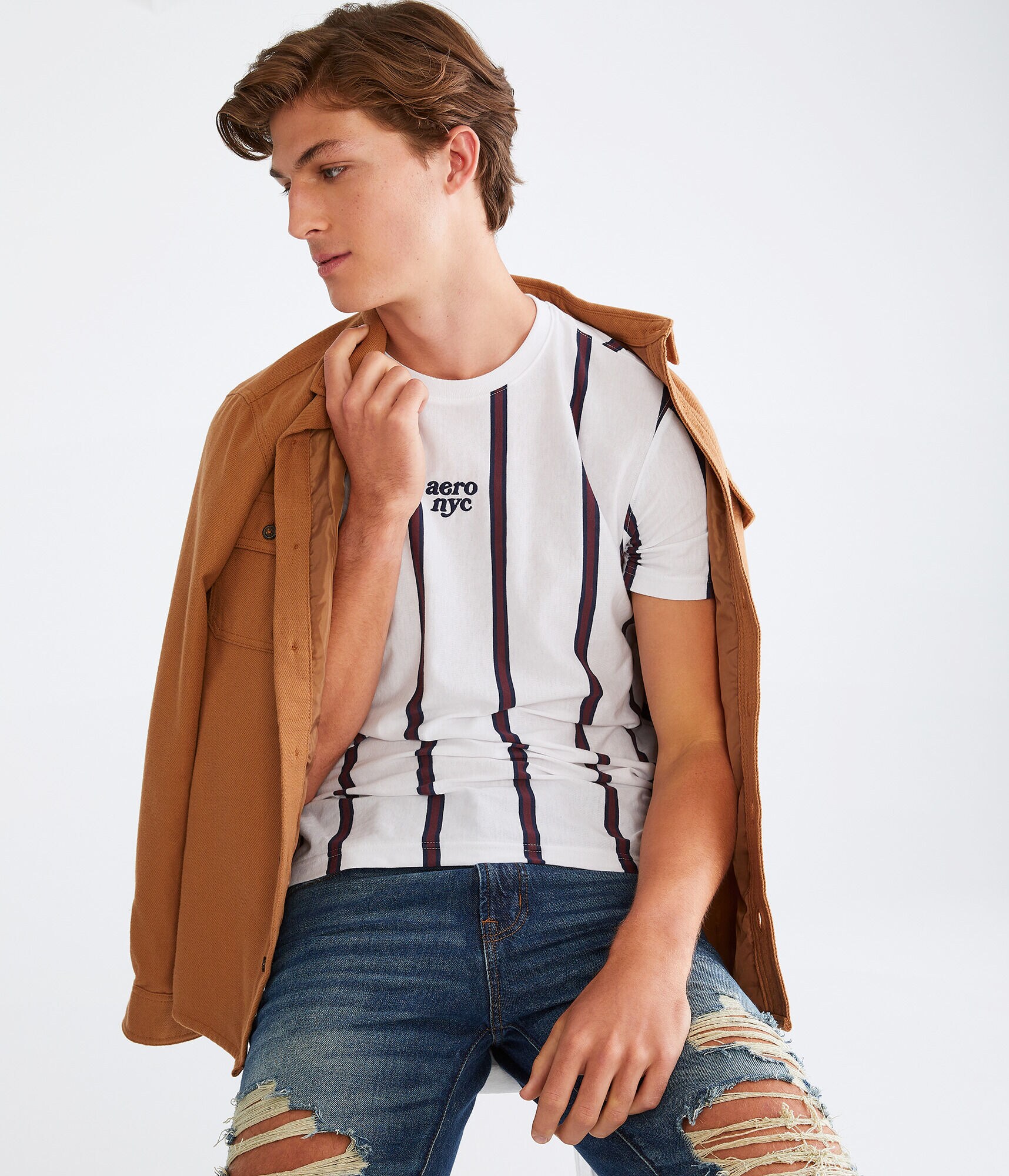 Aero NYC Vertical Stripe Graphic Tee