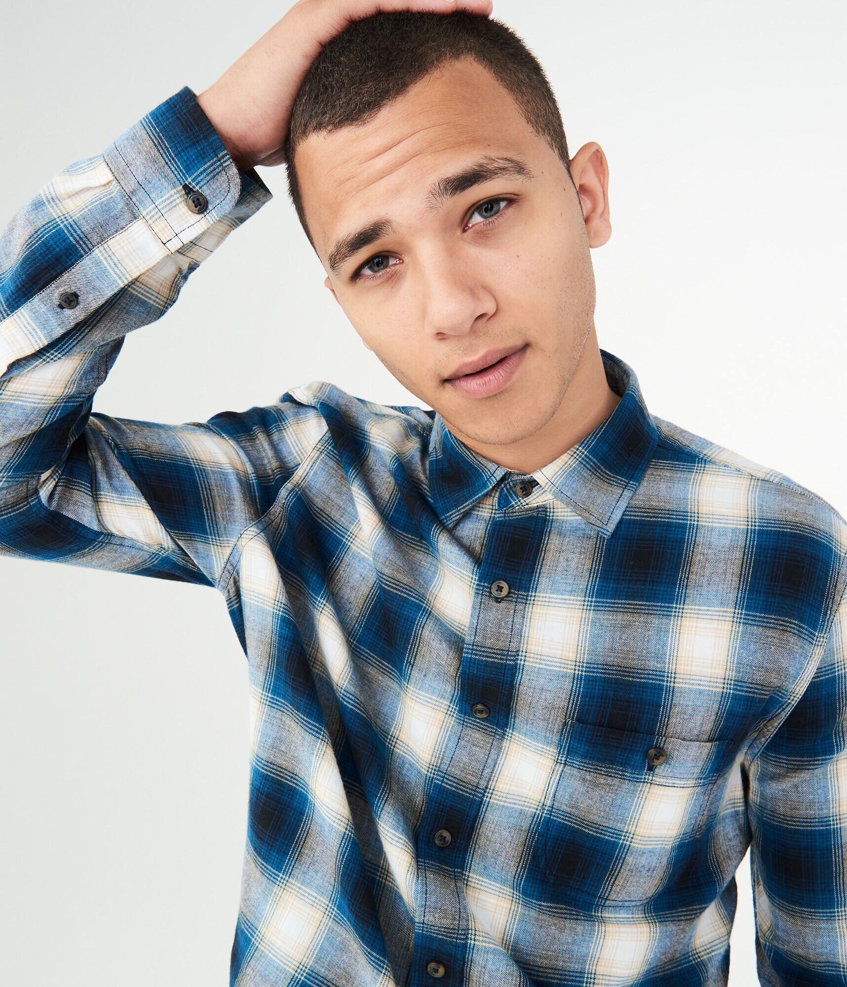 Long Sleeve Ombre Plaid Woven Shirt