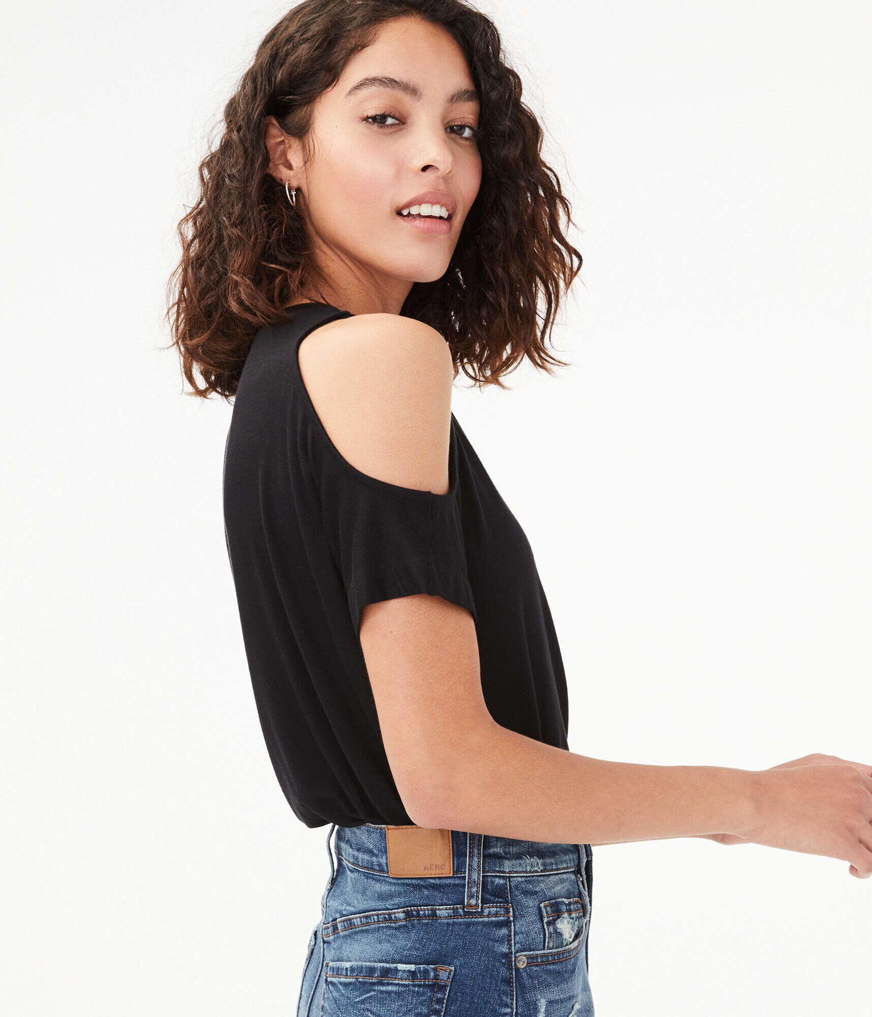 Seriously Soft Cold-Shoulder Lace-Up Top***