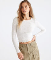 Long Sleeve Floral Cropped Shrunken Tee