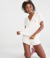 Printed Pointelle Knit Sleep Shorts