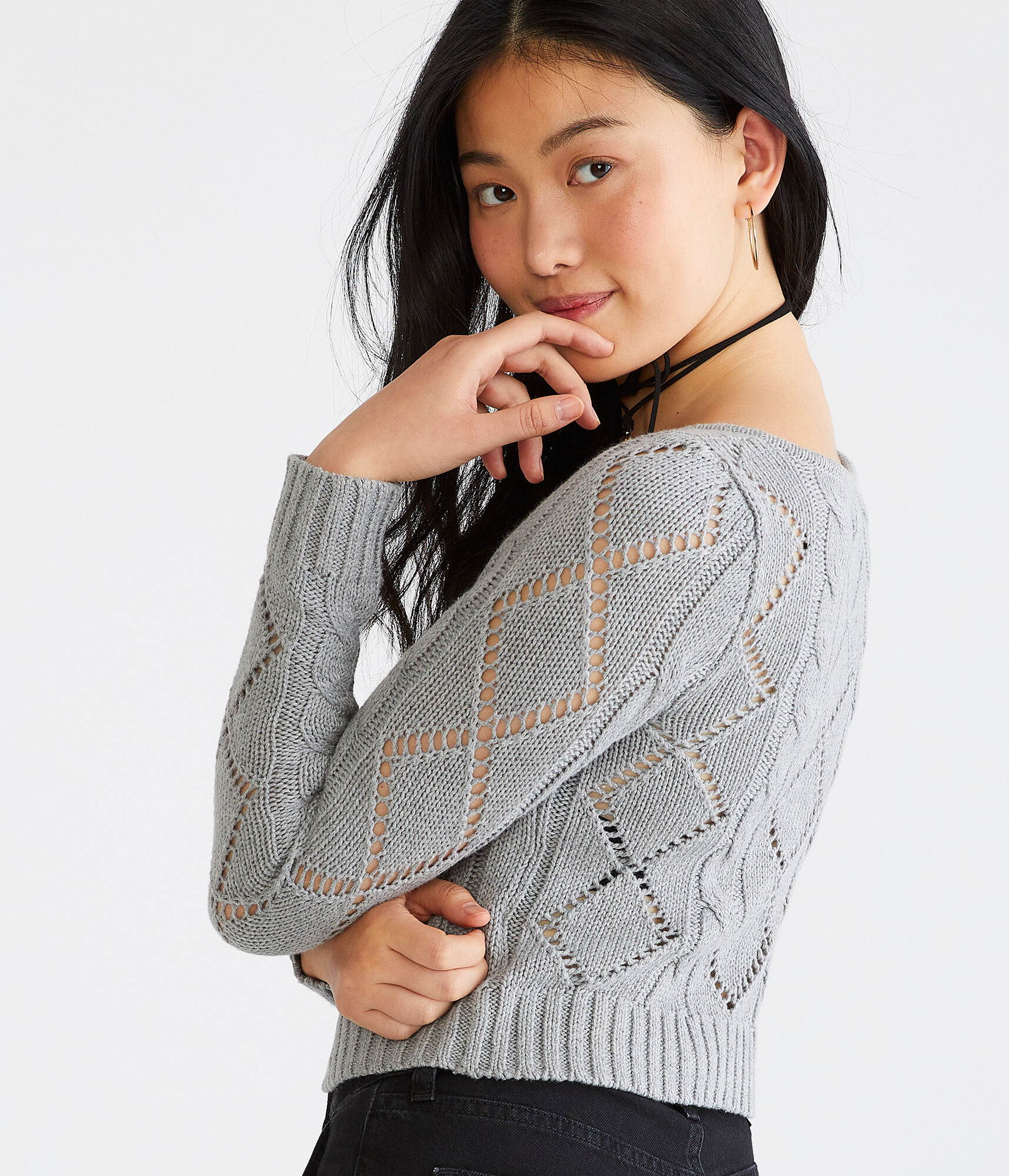Long Sleeve Cropped Pointelle Cardigan
