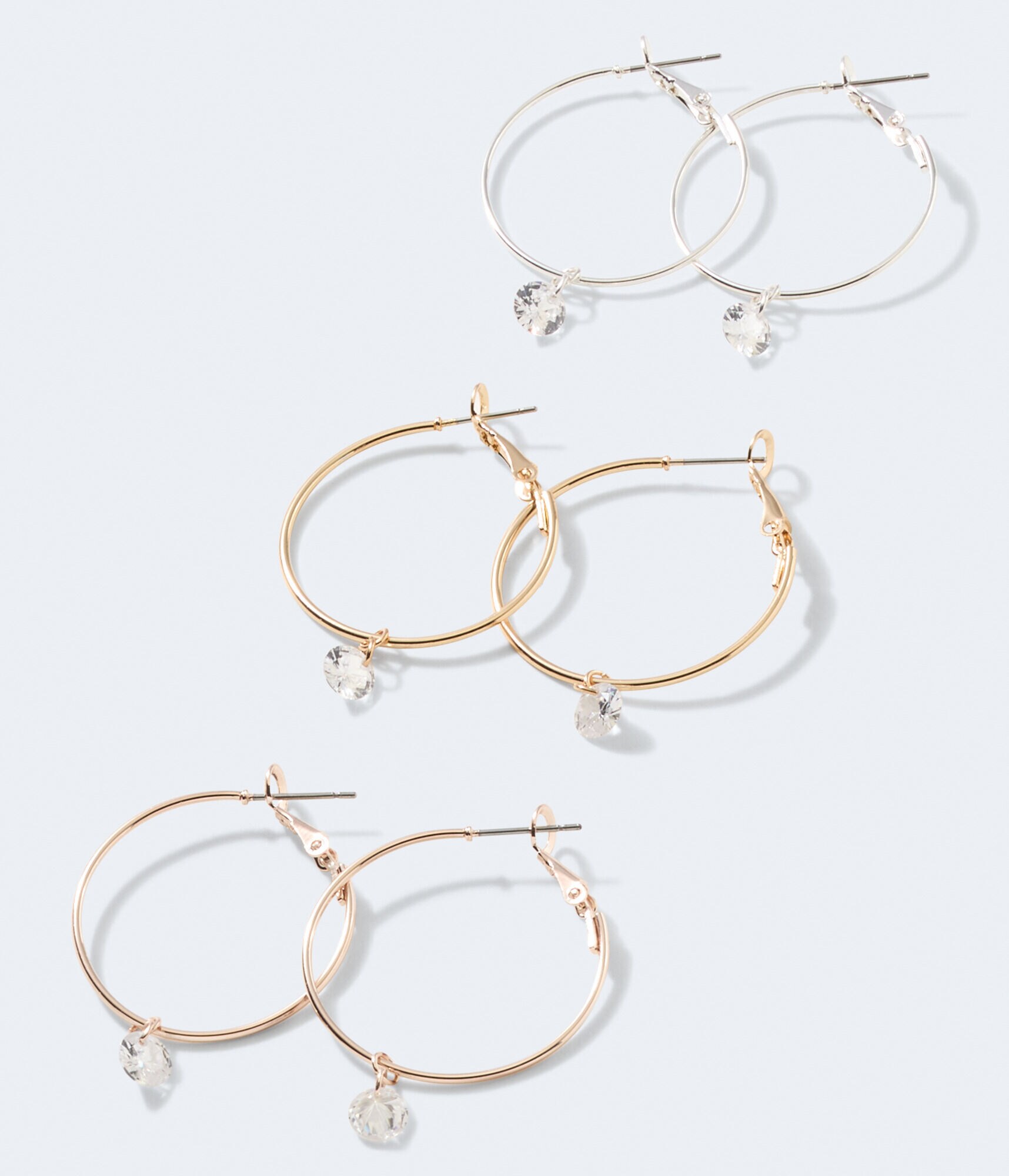 Rhinestone Charm Hoop Earring 3-Pack