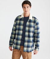 Plaid Sherpa-Lined Full-Zip Flannel Shacket