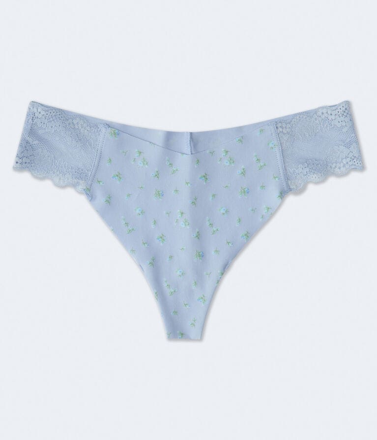 Floral Lace-Trim No Show Cotton Thong
