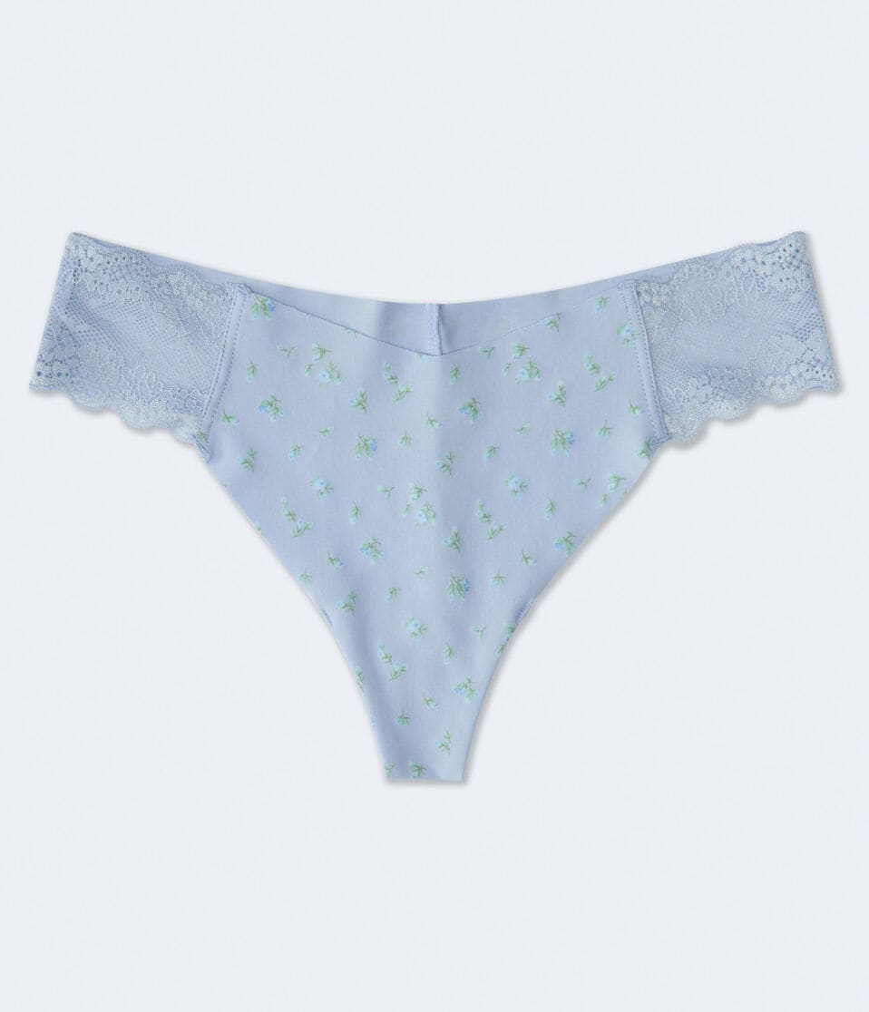 Floral Lace-Trim No Show Cotton Thong