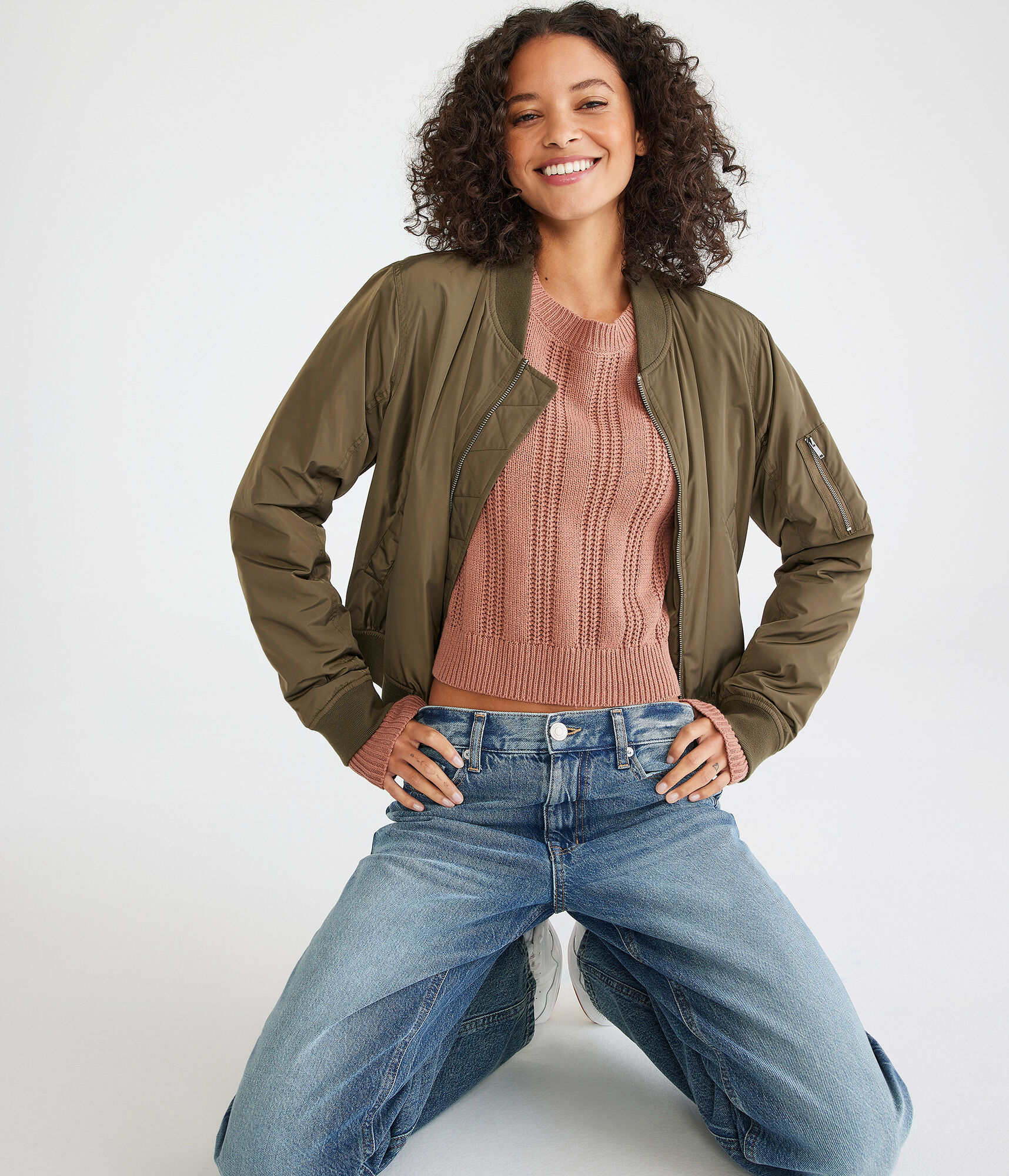 Ribbed Cropped Crew Sweater