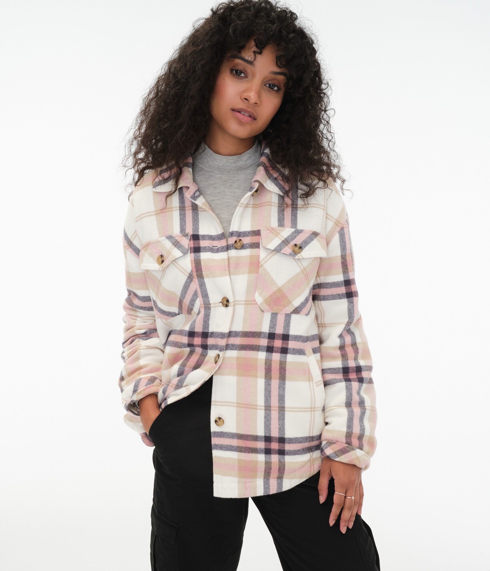 Plaid Flannel Buttoned Shirt Jacket