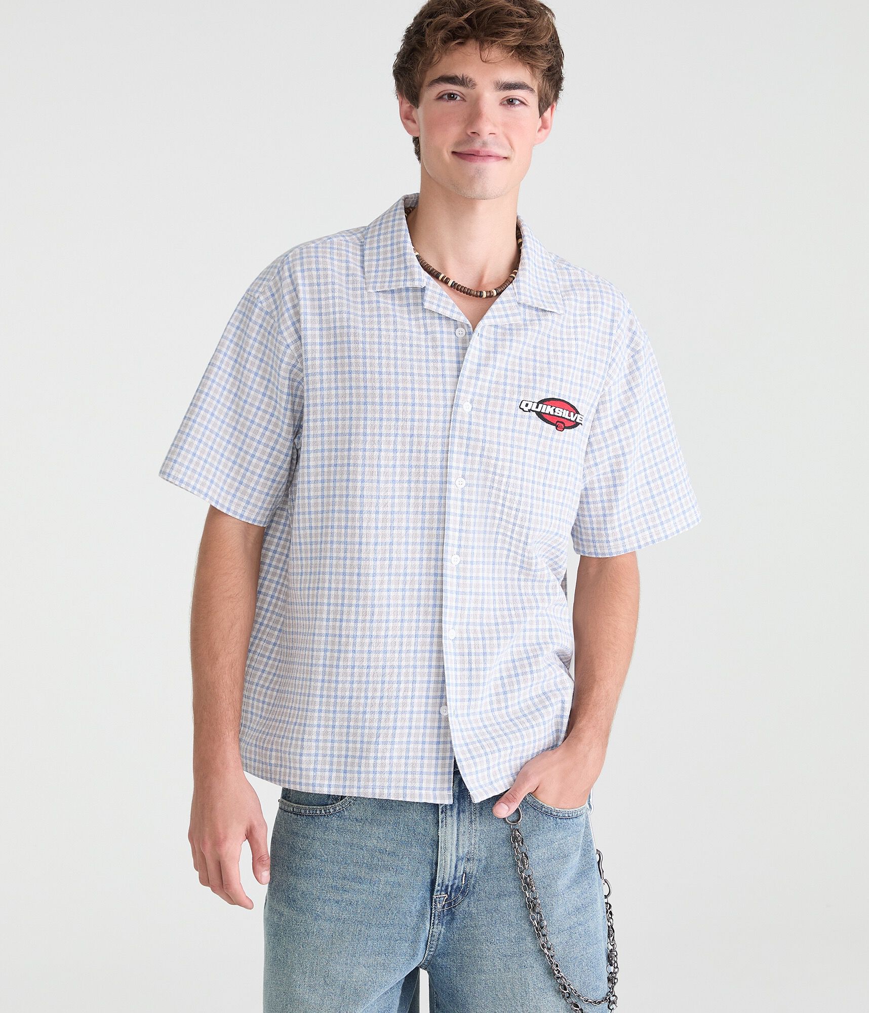 Quiksilver Oval Logo Microplaid Camp Shirt