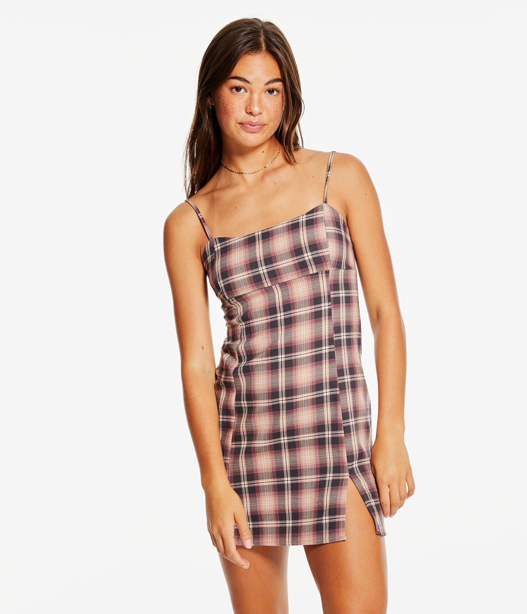 Plaid Scoop-Neck Slim Dress