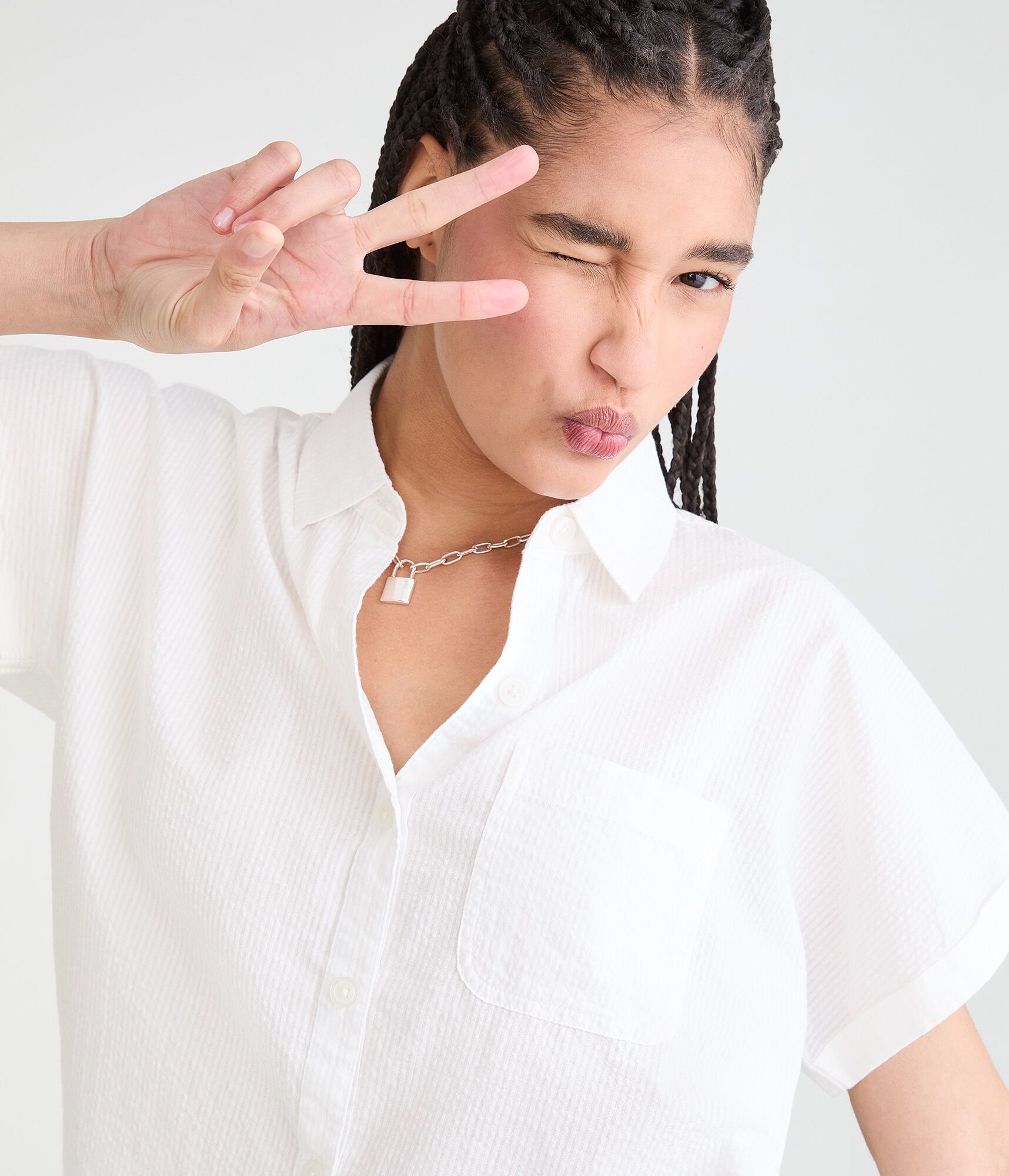 Seersucker Dolman Sleeve Camp Shirt