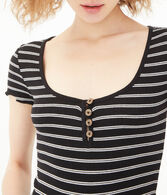 Henley Striped Shrunken Tee