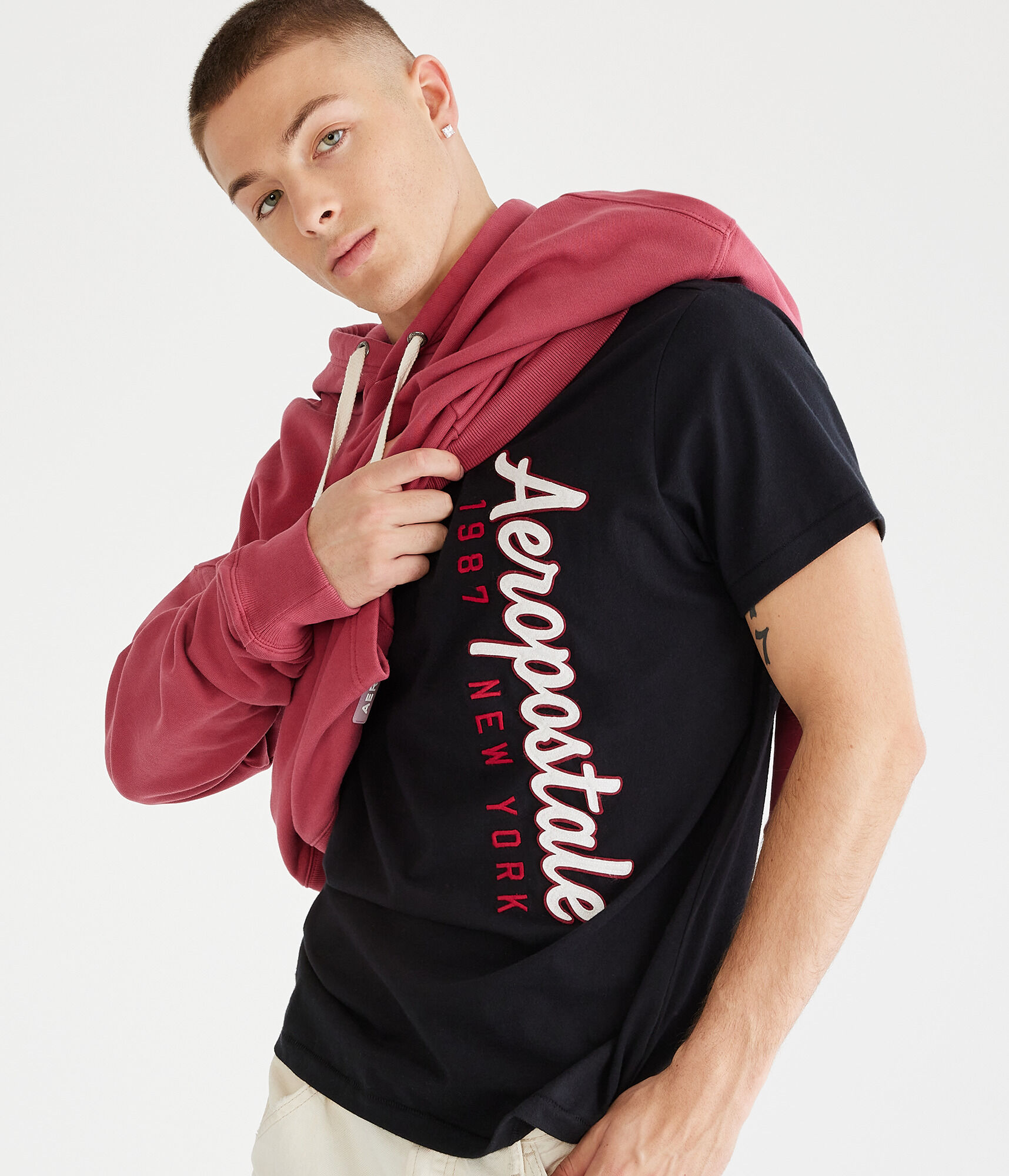 Aeropostale Vertical Script Appliqué Graphic Tee