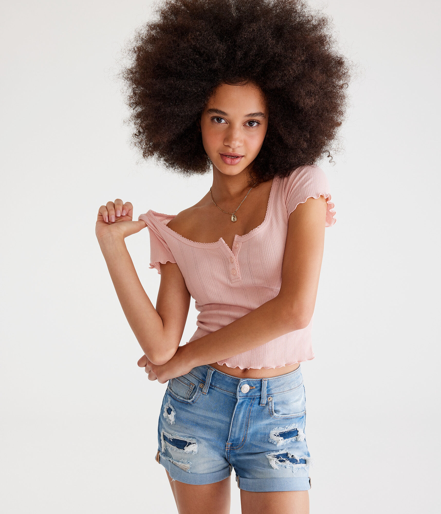Waisted Denim Midi Shorts