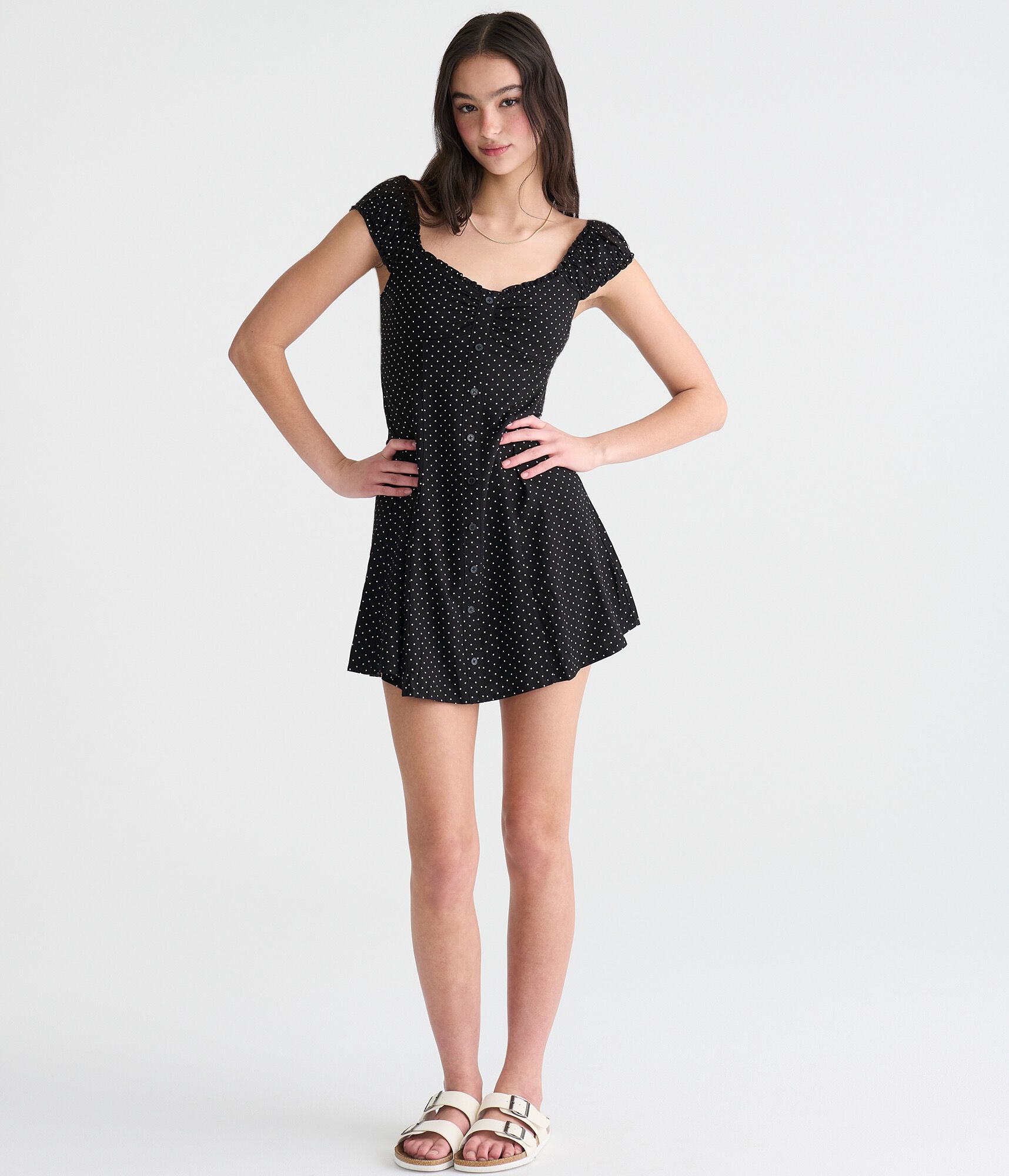 Floral Scoop-Neck Buttoned A-Line Mini Dress