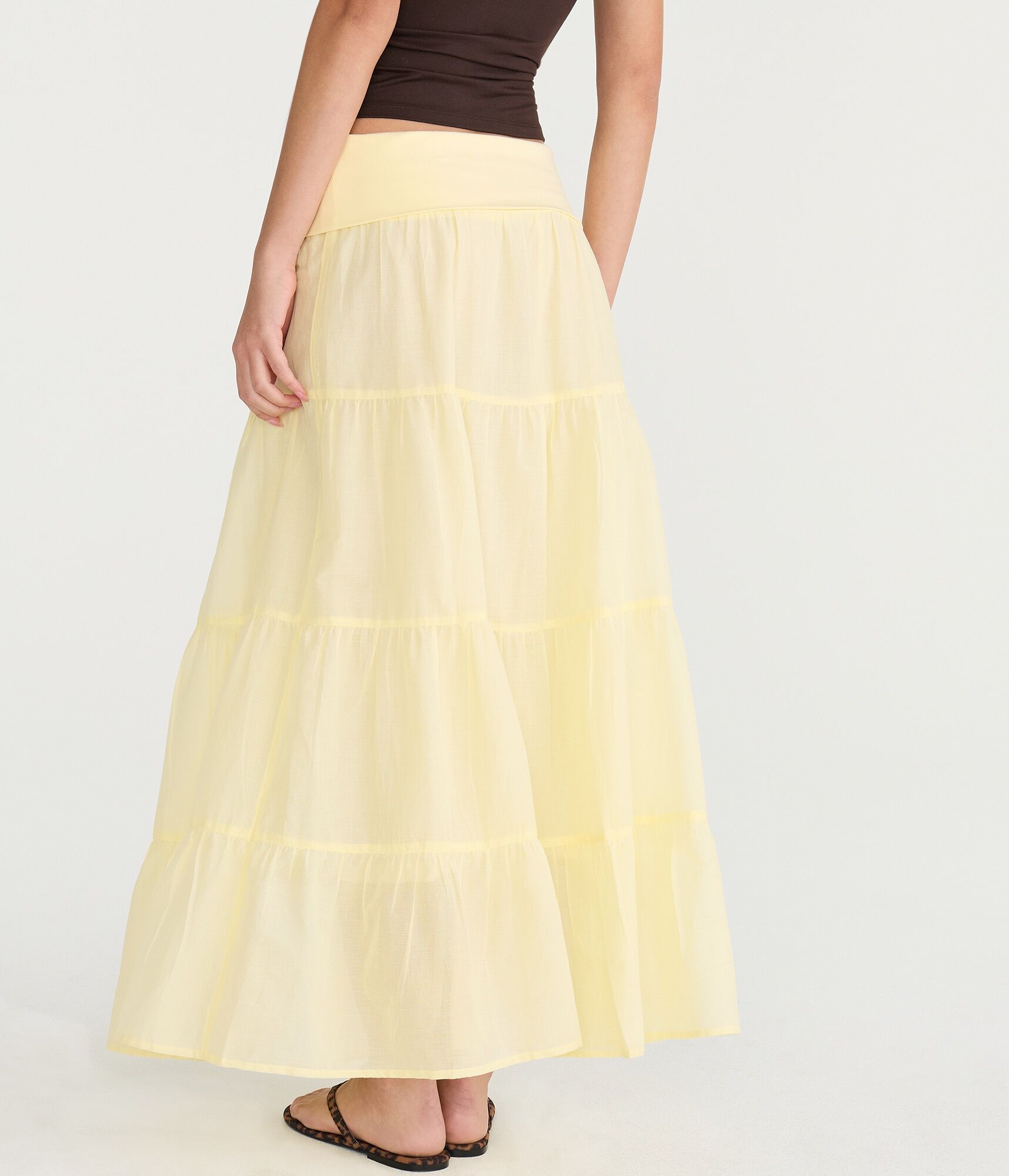 Tiered Fold-Over Maxi Skirt