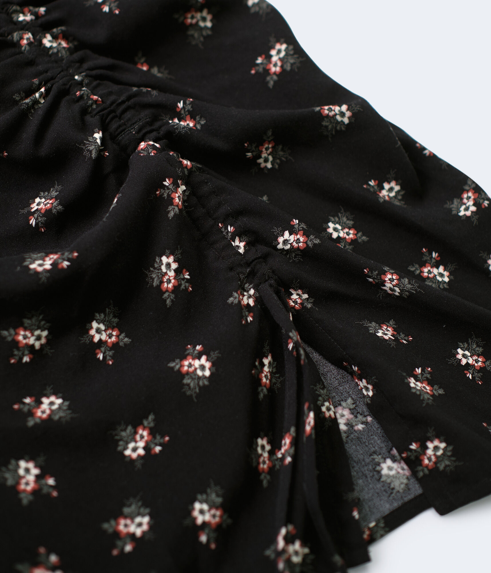 Floral Square-Neck Ruched Mini Dress