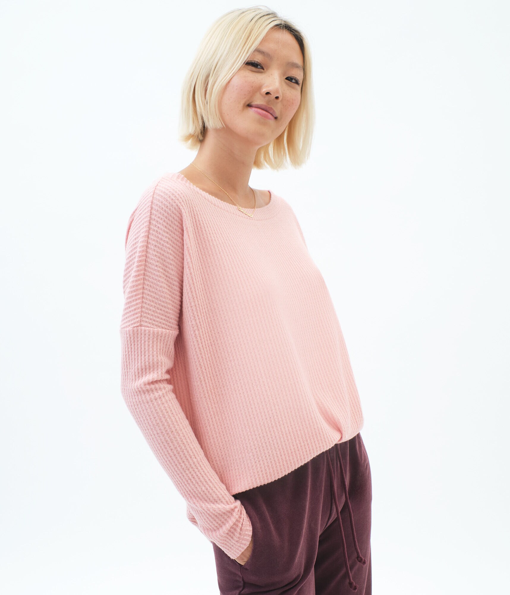 Long Sleeve Waffle-Knit Tee