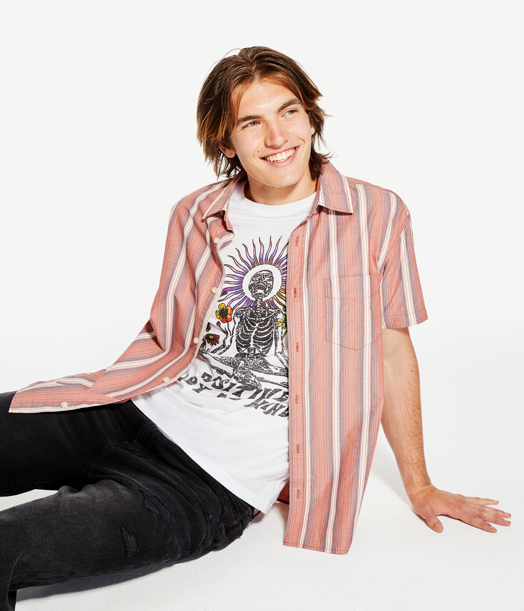 Relaxed Vertical Stripe Button-Down Shirt